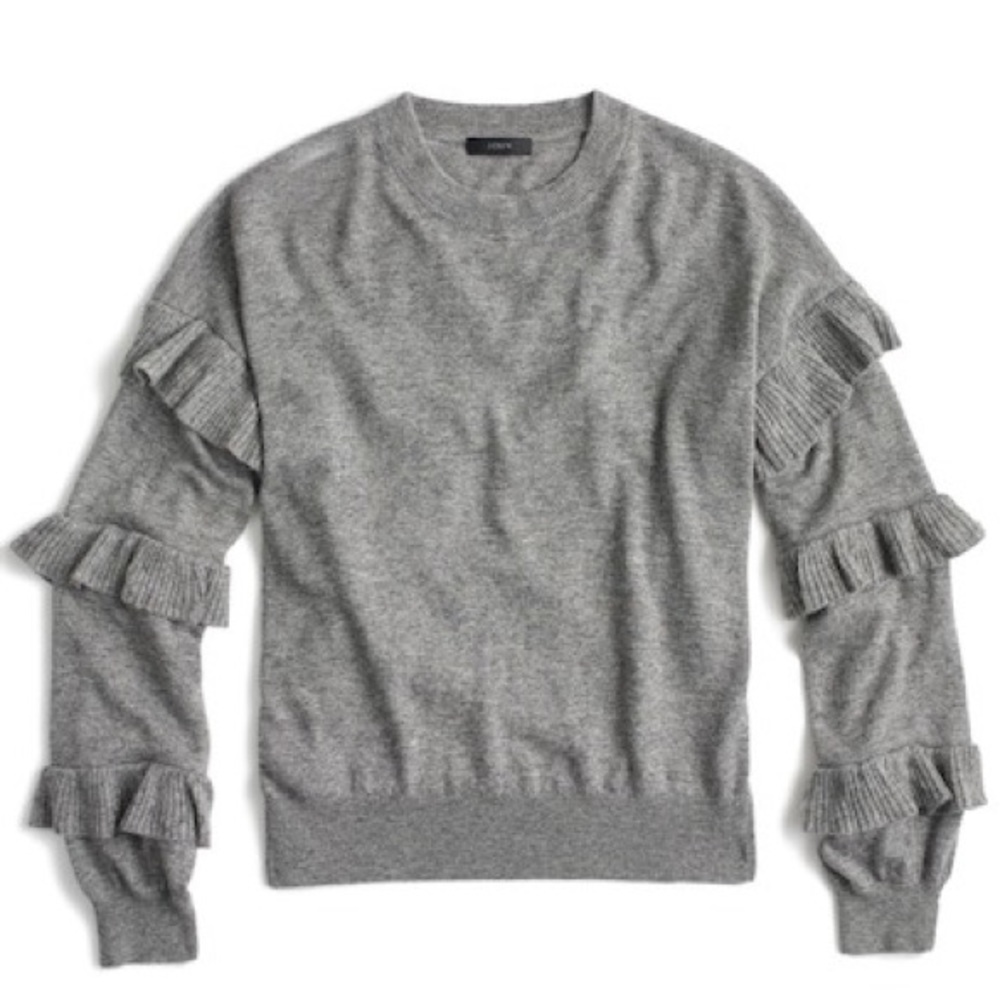 JCrew Ruffle Sweater in Grey NWT
